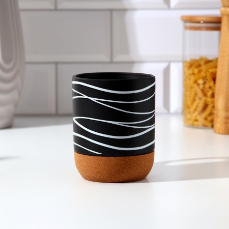 Ceramic mug with a cork bottom "Geometry", 400 ml, black color-1