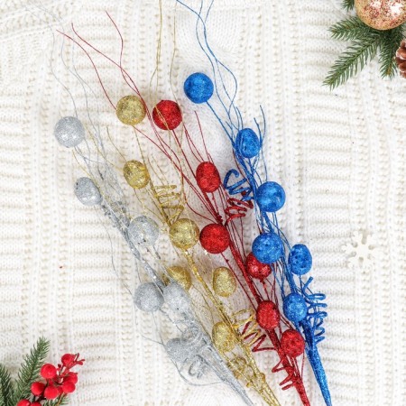 Decor "Brill" branch with balls curls, d-3 cm 66 cm, mix-2