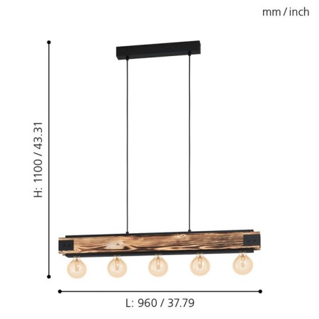 Suspension Layham, 5x60W E27-8