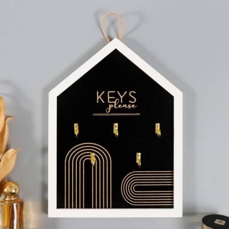 Hooks decorative wood "Keys. Abstraction. Rainbow" Black with gold 24x32 cm