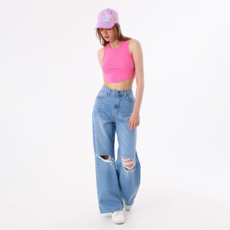 Women's cap. Beach. Palms, pink color, rr 56-9
