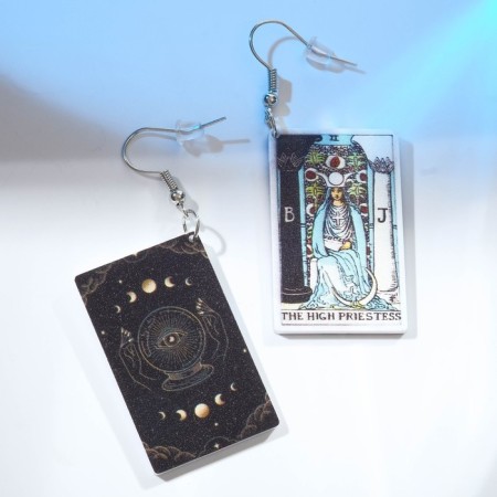 Acryl Earrings "Tarot" Supreme Priestess, Colored in Silver-1