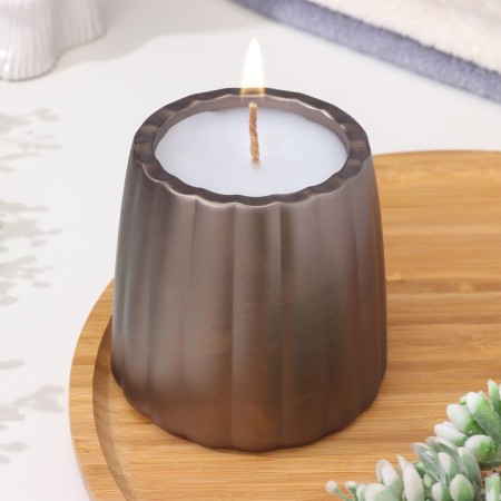 A candle in a candlelight made of gypsum with smooth faces, 9.5x9cm, gray-brown
