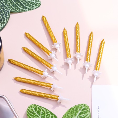 Candles in the cake "Spiral", 6 cm, gold, set 10 pcs