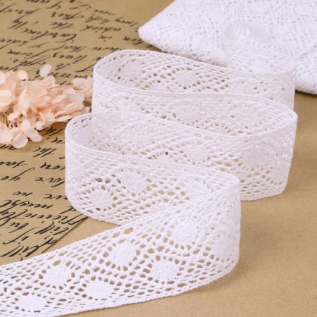 Knitted lace, 50 mm × 10 ± 1 m, white color