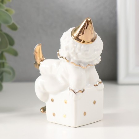 Souvenir Ceramics "Clown on Playing Cube" White with gold, rhinestones 4.4x7x9.5 cm-2