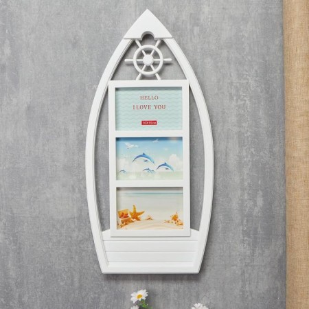 Photo frame plastic in 3 photos 10x15 cm "boat" white 54x26 cm