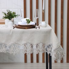 The tablecloth is “openwork”, 150 x 220 ± 5 cm, p/e