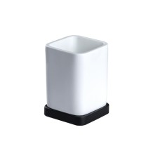 A glass for dental brushes, 12x7.3x7.3 cm, white-black