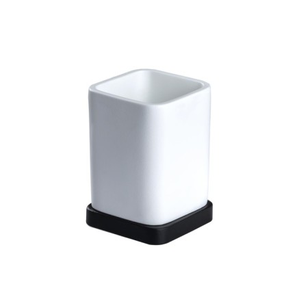 A glass for dental brushes, 12x7.3x7.3 cm, white-black