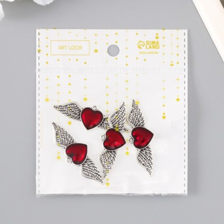 Decor for creativity Metal "Red Heart Wings" silver enamel 5.3x1.8 cm-3