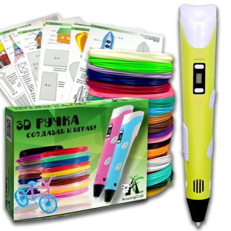 3D handle Amazingcraft, ABS 6 colors + Pla 6 colors of 10 m, stencils 10 pcs, yellow color