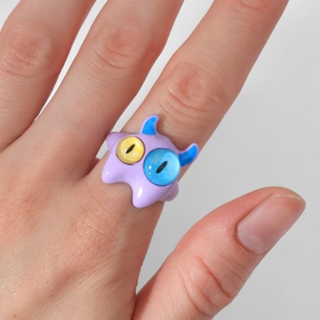 Ring "Montstrika" with horns, purple color, dimensionless-2