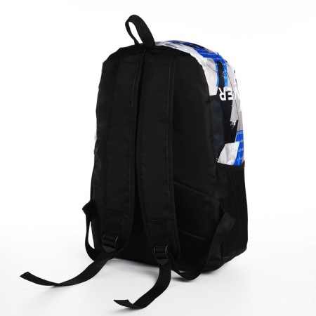 School backpack from textiles on lightning, 3 pockets, blue color-3