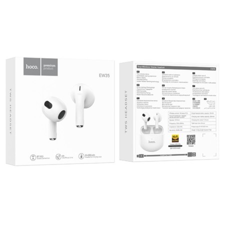 Hoco EW35 TWS headphones, wireless, inserts, BT5.3, 30/250 mAh, microphone, white-10