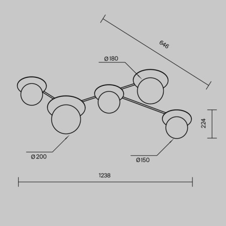 Ceiling light MayToni Mod291CL-05BS, E14, 5x40 W, 1238x646x224 mm, brass-3