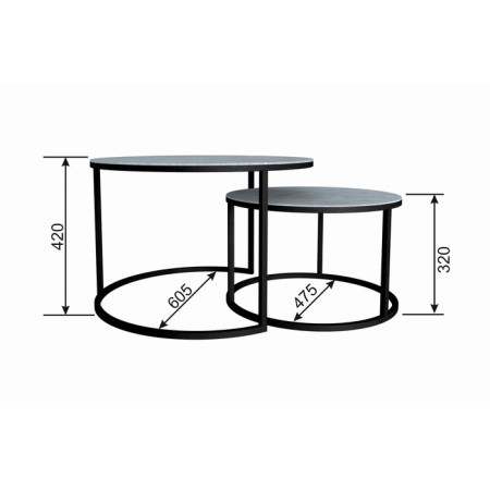 Tables Journal Loft DQ No. 1 Duae (set) D605 (475), H420 (320), thoros Gray marble, m/k black MDF-1