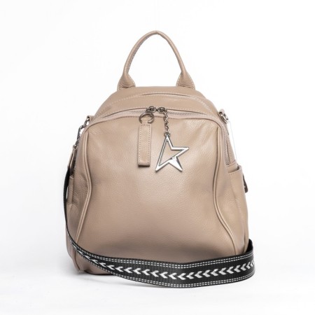 Women's backpack, genuine leather, ludor beige, 26x12x29 cm
