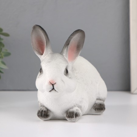 Figure "Rabbit No. 1 White with black tips" Height 14 cm, width 10 cm, length 18 cm.-1