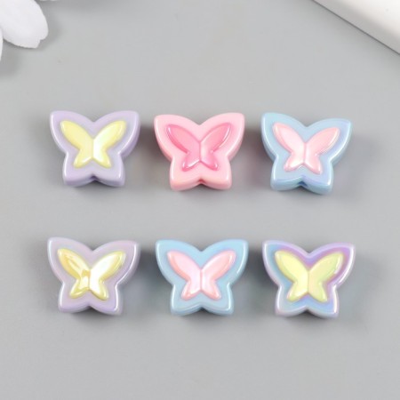 Busina for creativity plastic set 6 pcs. "Butterfly" color with mother -of -pearl mix 2x1.6 cm