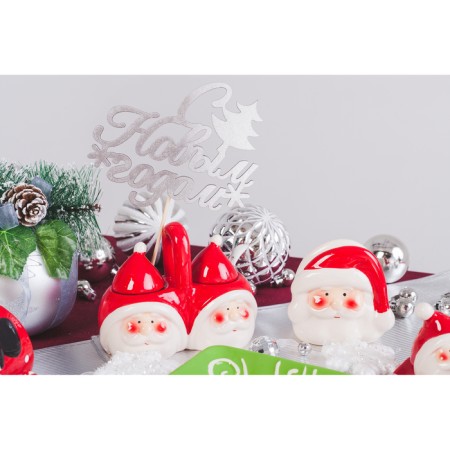 New Year's Topper in the Cake "Happy New Year", with a Christmas tree, silver color-3