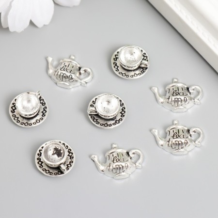 Decor for creativity Metal "Cup and kettle" silver set 4+4 pcs 0.7x1.4x1.4 cm 1.3x1.8 cm 788007-2