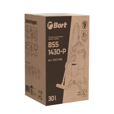 Construction vacuum cleaner BORT BSS-1430, 1400 W, D = 32 mm, 42 l/s, dry and wet cleaning-7
