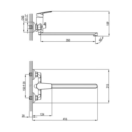 MILARDO Horizont Horsb02M10 bath mixer, single -leaf, long surge 350 mm, chrome-2