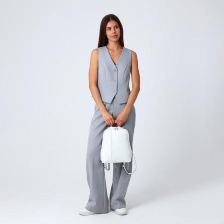 City backpack of artificial leather with lightning, white color-5