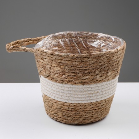 Kashpo wicker "Tanzania" with a pen, 25.5x25.5x23 cm, natural, white-1