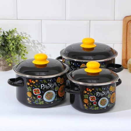 Set of Pasta pan, 3 subjects: 2 l, 3 l, 4 l, enameled covers, induction