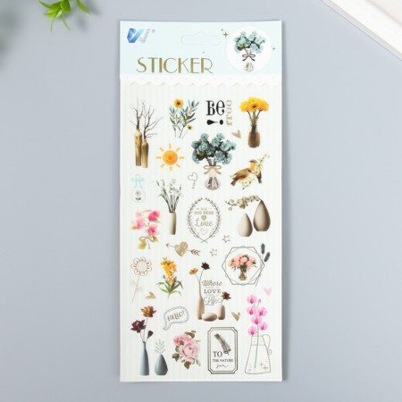Plastic sticker "Flowers in vases" 10.3x22.5 cm