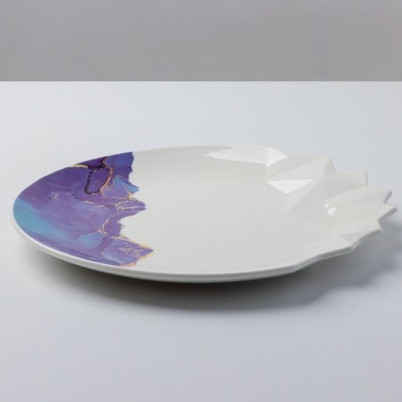 Ceramic dish for serving “marble”, white-blue, 27 cm, white color-2