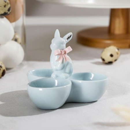Menzhitsa ceramic 3 cells "Rabbit", 11.5 × 9.5 cm, blue color