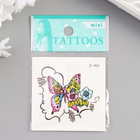 Tattoo on the body color "butterfly and flowers" 6x6 cm-2