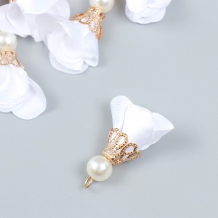 Decor for creativity Textile "Flower with a pearl. Snow White" set 10 pcs 2.5 cm-1