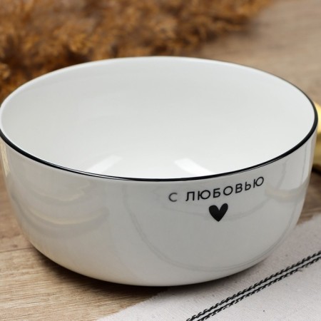 Deep plate of ceramic "with love", 14.5 x 6.4 cm, 600 ml, white color-3