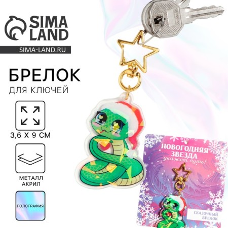 Holographic keychain "New Year's star", 3.6 x 4.7 cm-1