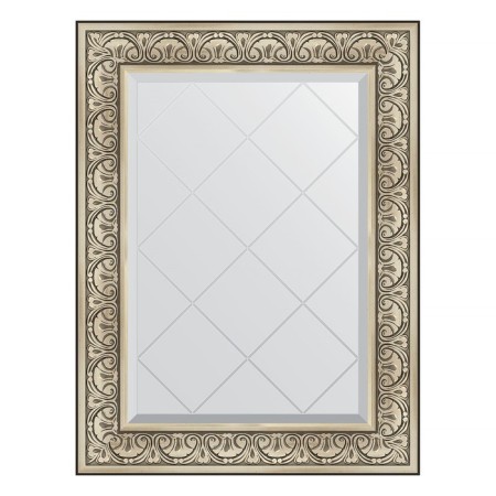 Mirror with engraving in the baguette frame, baroque silver 106 mm, 70x92 cm