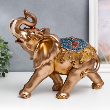 Souvenir Polystone "Golden Elephant in the Blue Popone with Brushes" MIX 28.5x15x32.5 cm-1