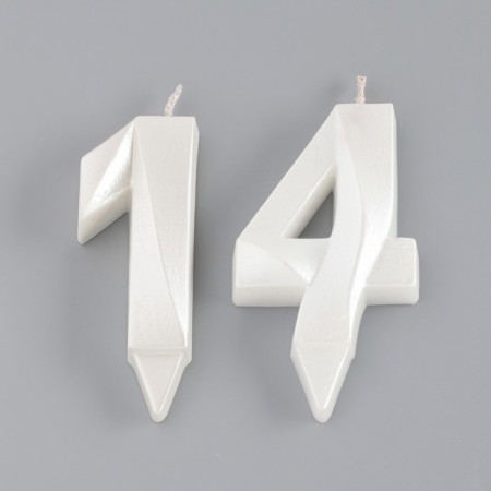 Candle in the cake jubilee "line" (set 2 in 1), number 14/41, pearl, 6.5 cm-2