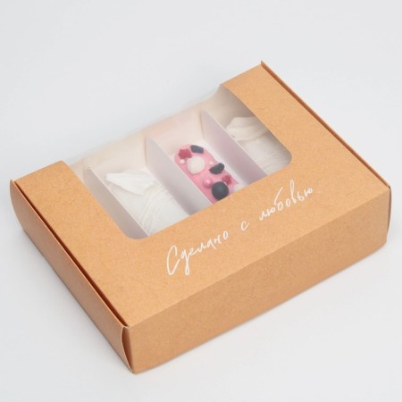 Box for eclairs, confectionery packaging, 4 inserts, “Made with love”, 20 x 15 x 5 cm-5