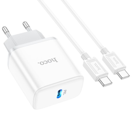 Network charger Hoco C104A, 1 Type-C, Type-C cable-Type-C, 1 m, white-1