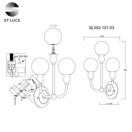 Sconces st. SL552.101.03. Funhi. 3x5 W, G9, 4000K, 33x42 cm, Nickel color-9