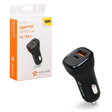 Car adapter Type-C PD + Qc 3.0 42W max. 5-12V 3A, 12/24V-1