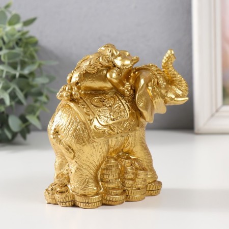 Necc Gold Polystone "Toad on an elephant with coins" 12x6.8x11.2 cm-1