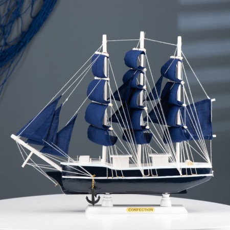 Ship "Diana" three -masted with blue sails, 40*9*36cm