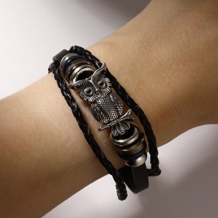 Bracelet skin "owl", black color in silver, l = 20 cm-2