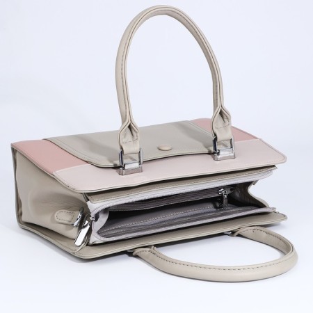 Bag Tout with zipper, external pocket, long belt, beige color-6