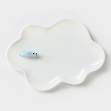 Coffee steam ceramic “cloud”, 3 objects: mug, saucer 21 × 15 cm, spoon h = 13 cm, white color-2